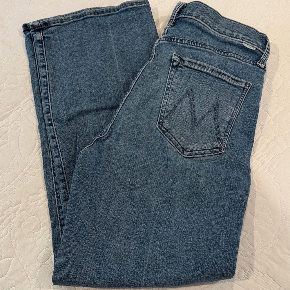 MOTHER Blue Straight-Leg Denim Jeans with Back Pocket 'M' Stitch - Picture 6 of 6